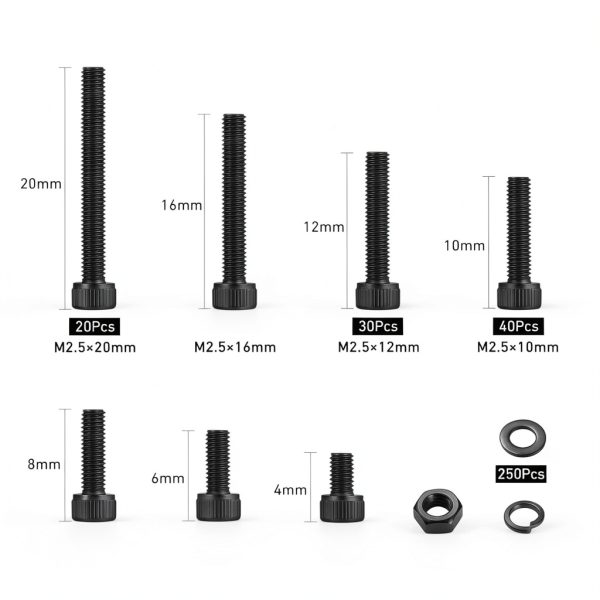 M2.5 Screws Kit VGBUY 1001pcs Black Hex Socket 12.9 Steel 7 Sizes-1