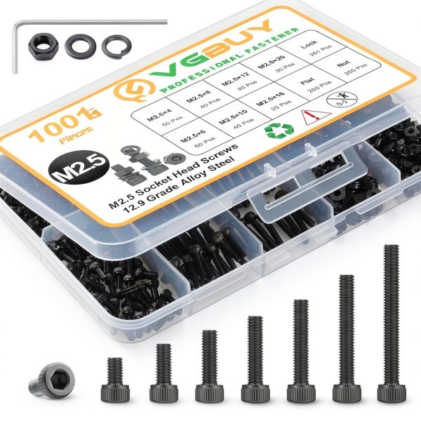 M2.5 Screws Kit VGBUY 1001pcs Black Hex Socket 12.9 Steel 7 Sizes-0